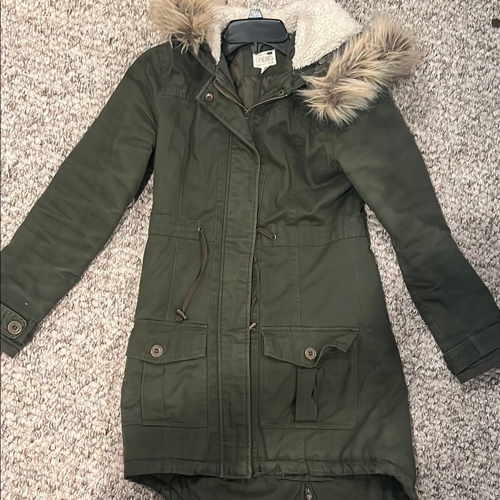 PacSun Green Utility Jacket with Faux Fur Hood